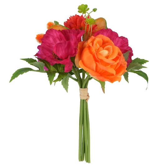 11&#x22; Fuchsia &#x26; Orange Poppy &#x26; Rose Bouquet by Ashland&#xAE;